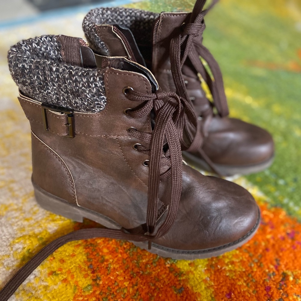 Brown combat boots